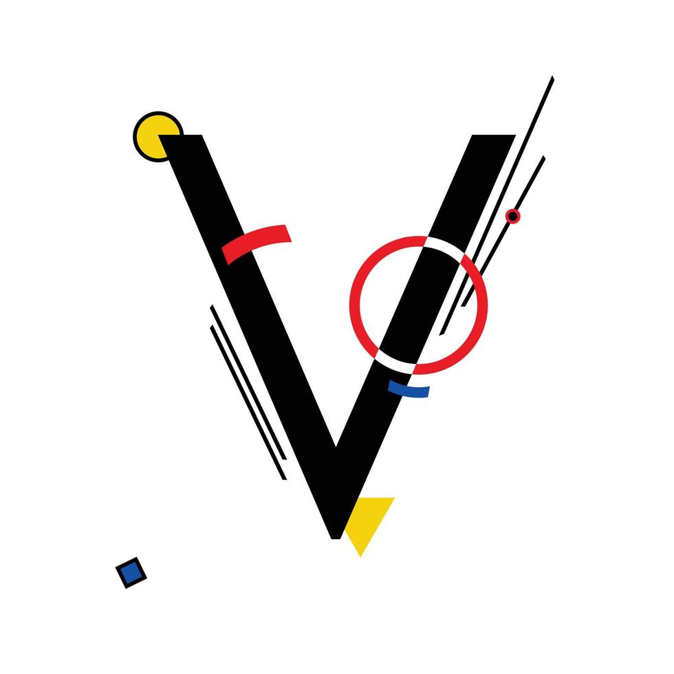 Capital letter V made up of simple geometric shapes, in Suprematism style vector