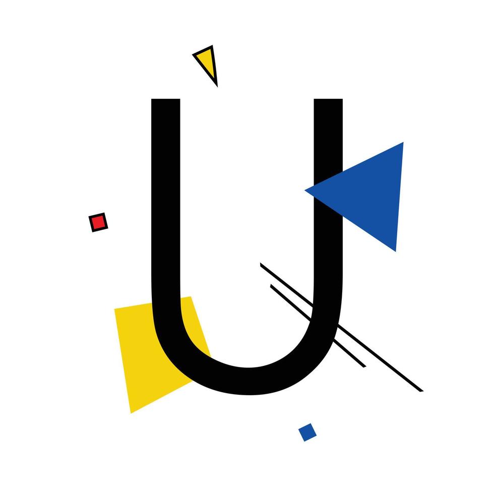 Capital letter U made up of simple geometric shapes, in Suprematism style vector