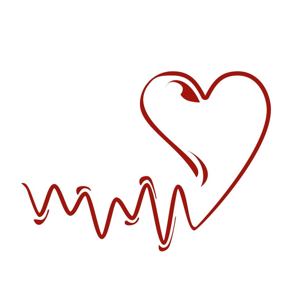 Hand drawn red heart icon. Heart icon with heartbeat. Solid color and flat vector