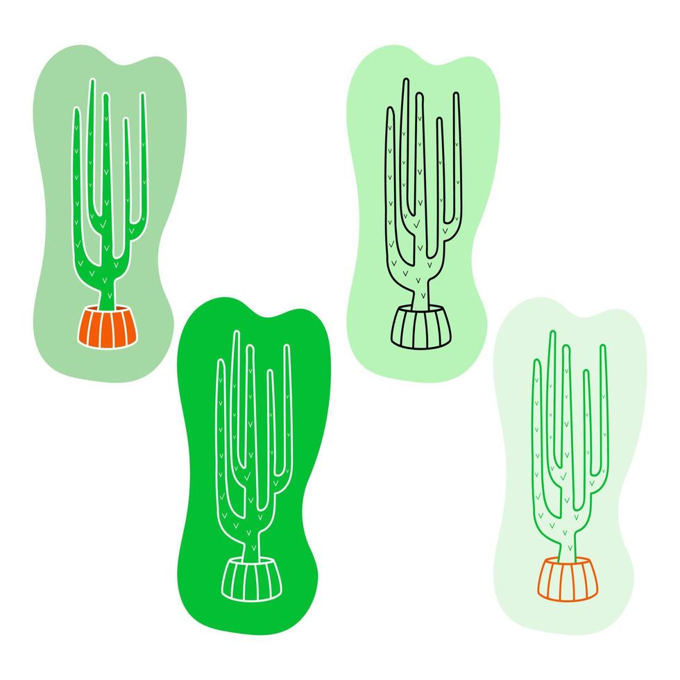 A collection of cacti in a flat style. Line art. Icon vector