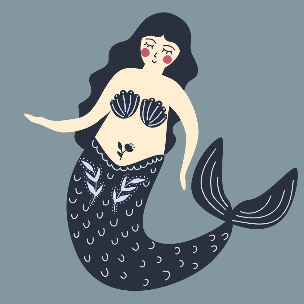 hermosa sirena aislada sobre fondo blanco. ilustración vectorial vector