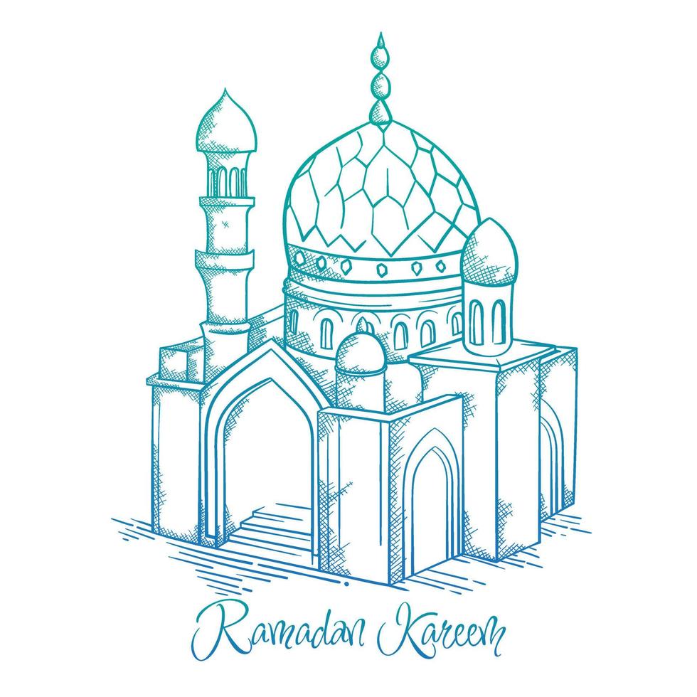 Mosque for ramadan kareem template in hand drawn design with gradient design vector