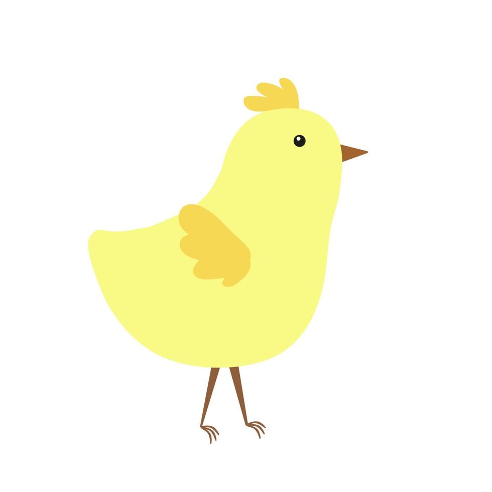 pequeño y lindo pollo de Pascua, divertido personaje de dibujos animados de estilo plano amarillo ilustración vectorial, símbolo del período festivo de primavera clipart para tarjetas, pancarta, decoración de Pascua vector