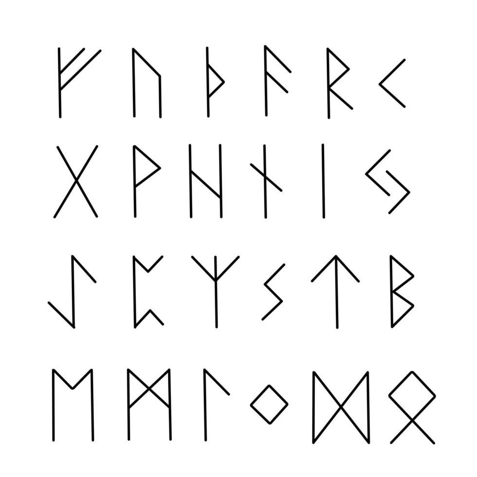 Old runes, ancient Scandinavian alphabet vector illustration, hand drawn typography, occult letters, mystical signs, esoteric concept