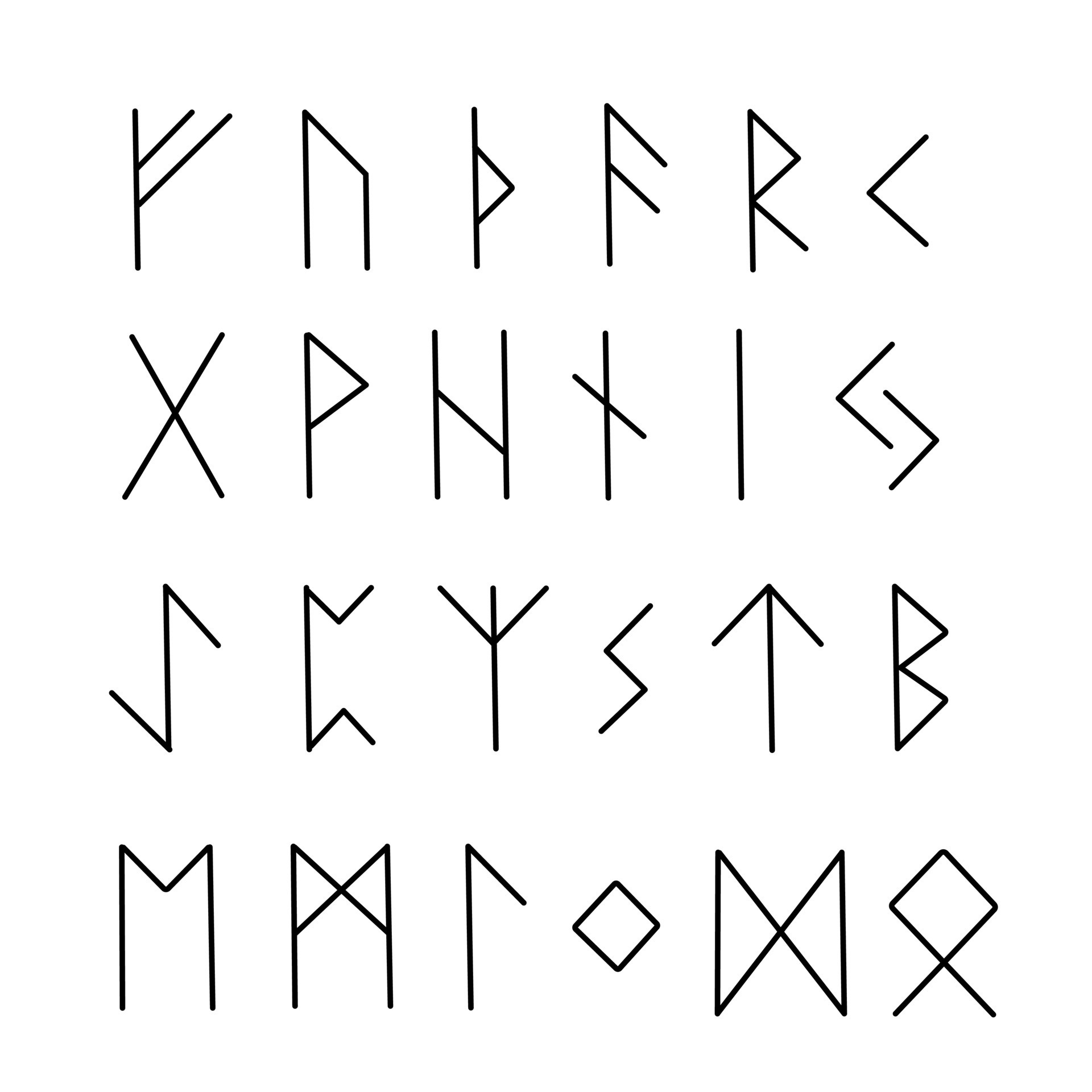 Alfabeto de runas vikingas dibujadas a mano