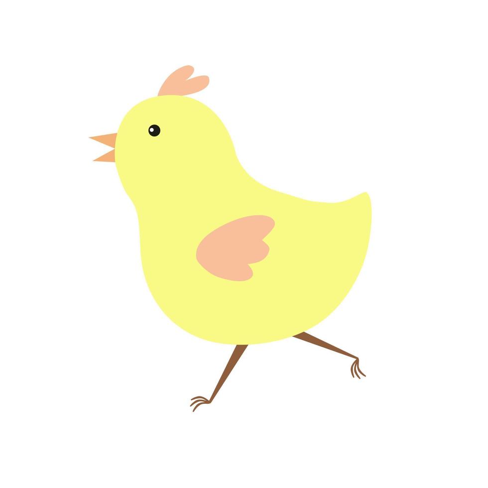 pequeño y lindo pollo de Pascua, divertido personaje de dibujos animados de estilo plano amarillo ilustración vectorial, símbolo del período festivo de primavera clipart para tarjetas, pancarta, decoración de Pascua vector
