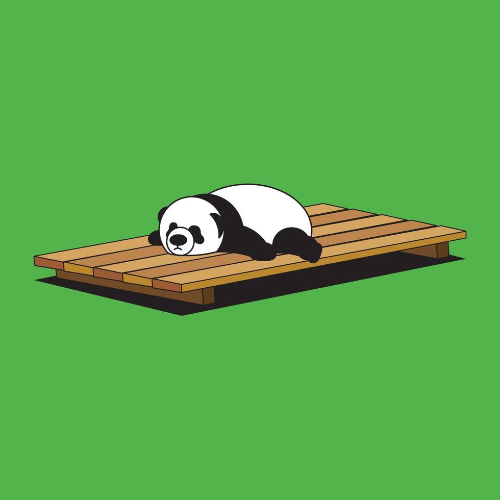 a baby panda sleeps on a wooden plank vector