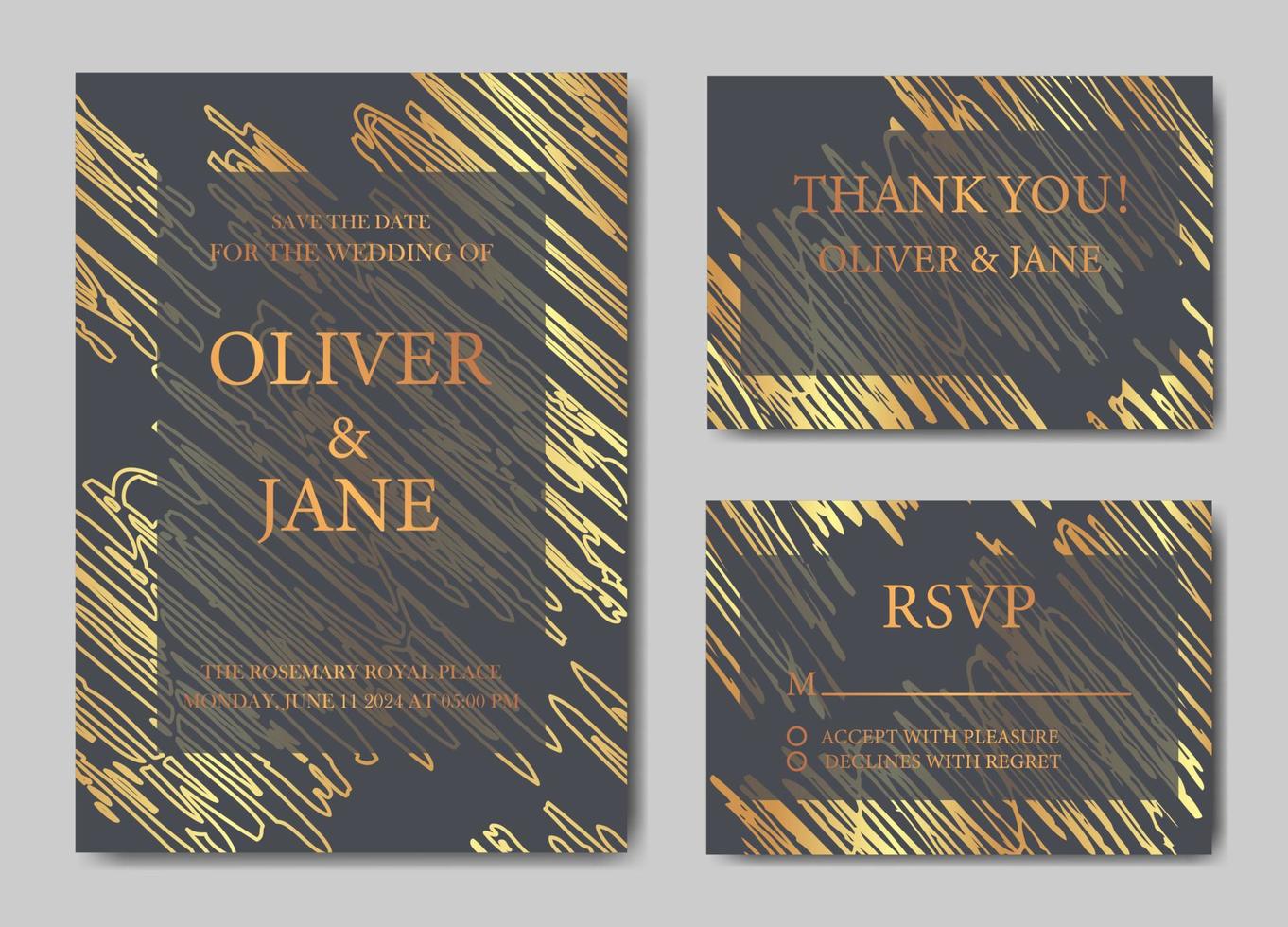 Vintage wedding invitation templates. Cover design with gold ornamental leaves. Vector traditional decorative backgrounds.