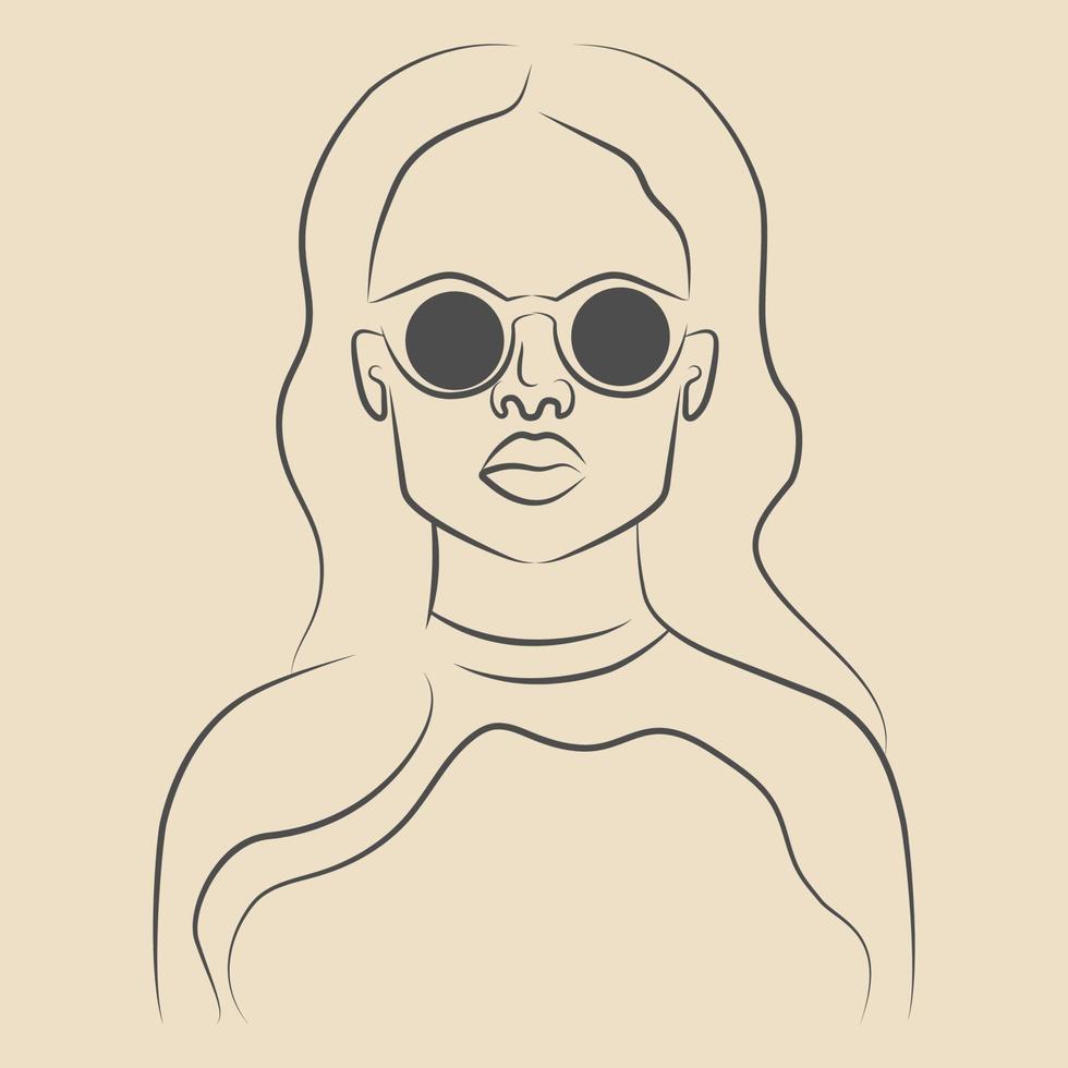 mujer joven africana en ilustración de postal de retrato de estilo de gafas. ilustración de vector de verano cuadrado.