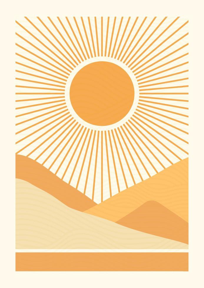 Sunny mountains landscape background illustration poster. Environment postcard, poster design vector