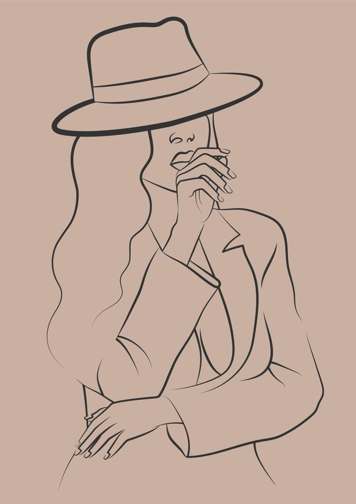 mujer africana en la ilustración de dibujo de línea de sombrero. las mujeres modernas minimalistas se enfrentan al arte de línea continua. arte cuadrado vectorial vector