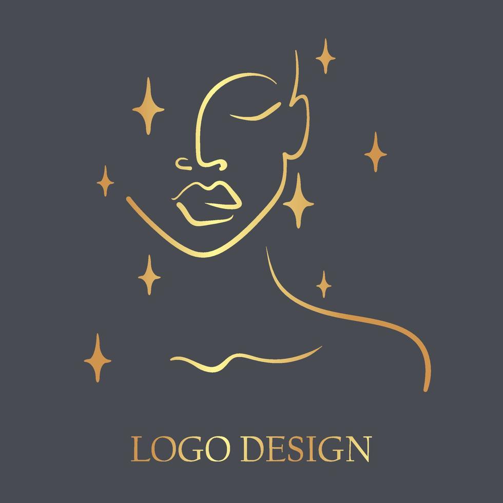 Beautiful woman's face logo design template. Abstract design concept for beauty salon, massage, magazine, cosmetic and spa. Premium vector icon.