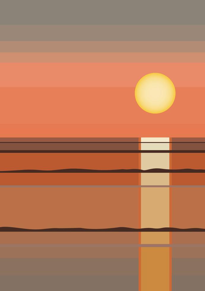 Sea sunrise minimalist modern illustration poster. Abstract ocean wave contemporary background landscape. Sea, skyline, wave. vector illustration