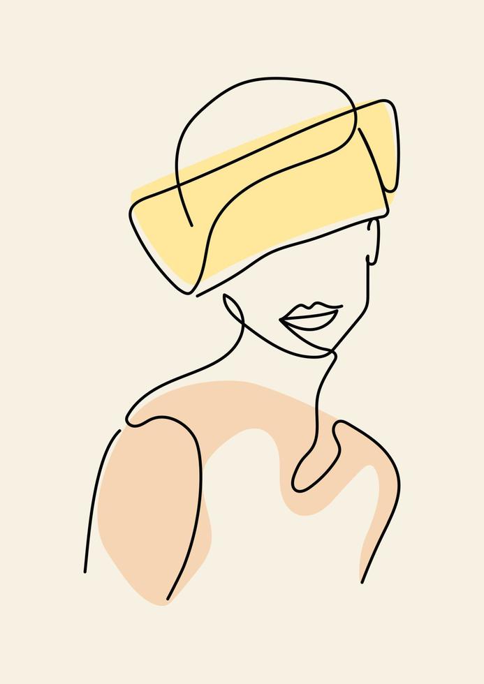 Abstract minimalist illustration with linear woman body. For wall decoration, postcard or brochure design. Vector a4 size