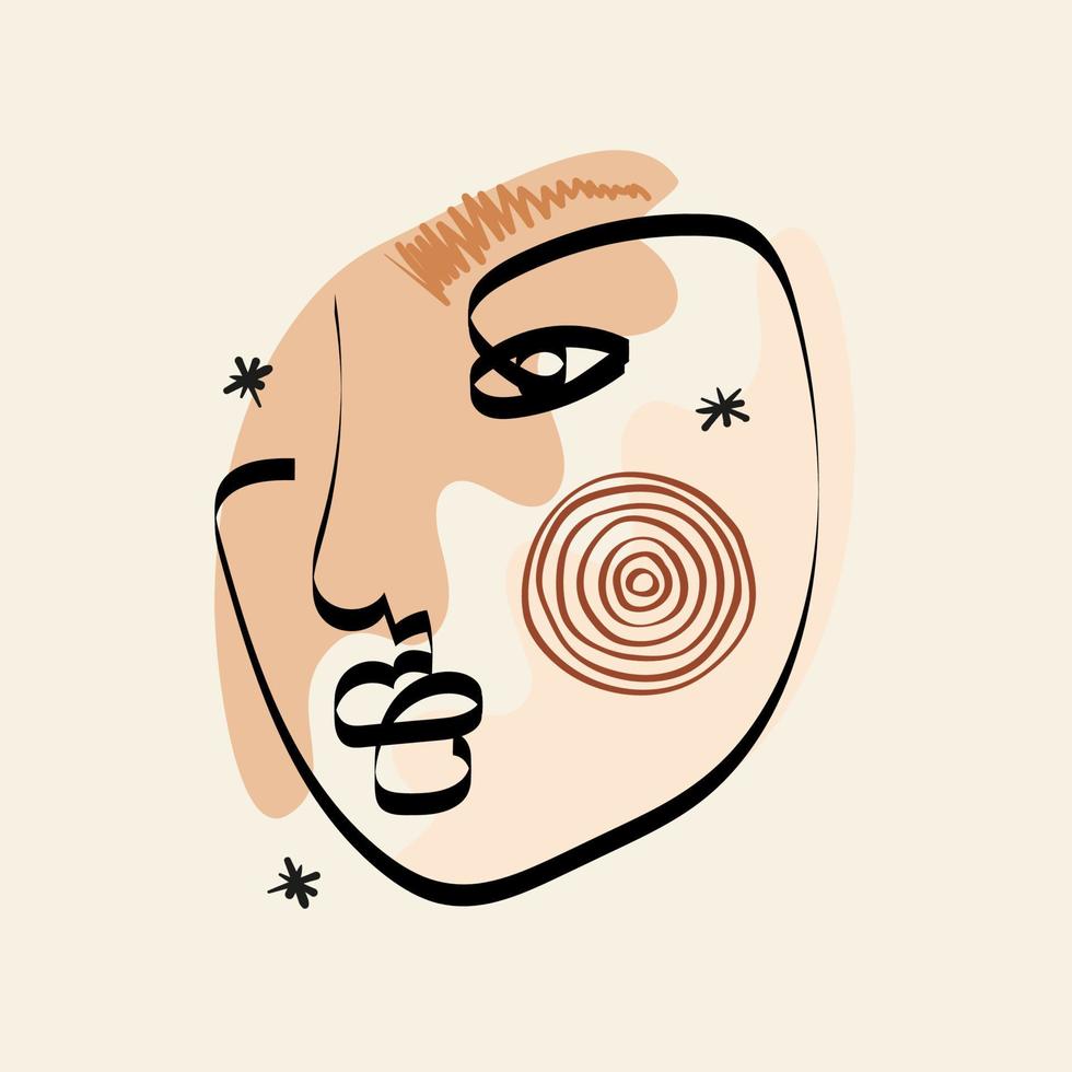 Abstract Woman face one line drawing. Portret minimalistic style. Print for cloth. Square composition vector