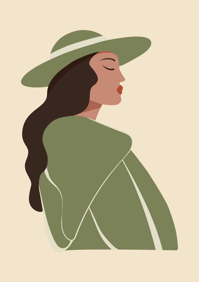 afiche con una joven asiática con ilustración de abrigo. diversidad. ilustración plana avatar para una red social. vector