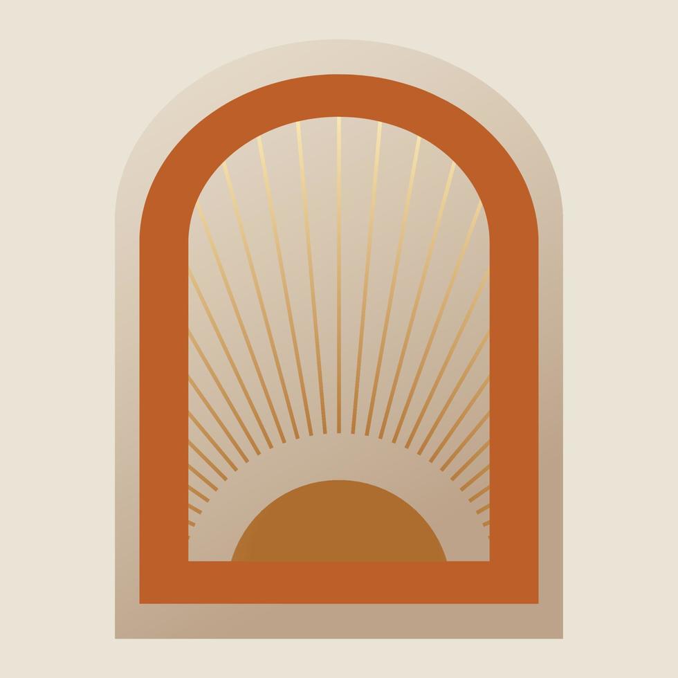 sol degradado lineal boho con ilustración de arco. elementos de arquitectura de terracota en estilo bohemio. sol bohemio, signo de líneas, logo. Arte estético contemporáneo marroquí. vector