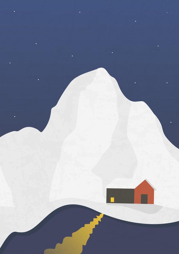 paisaje nocturno con picos de invierno y afiche de ilustración de la casa. paisajes naturales con paisaje nocturno con picos de invierno y afiche de ilustración de la casa. paisajes naturales con