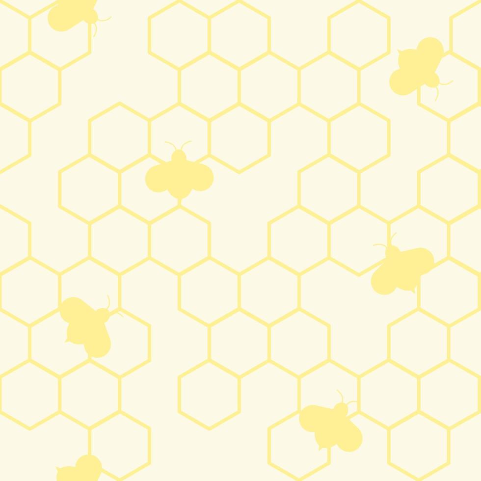 Decorative pattern with honeycombs and bee. Hand painted yellow shapes on background. Vector endless texture for digital paper, fabric, backdrop or wrapping