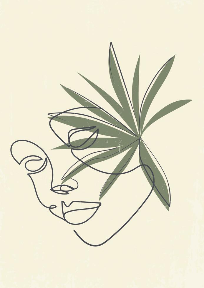 ilustraciones de cara de mujer abstracta minimalista de moda. cartel texturizado. arte de línea boho abstracto para tarjeta moderna de diseño, volante de galería de arte, invitación a fiesta vector
