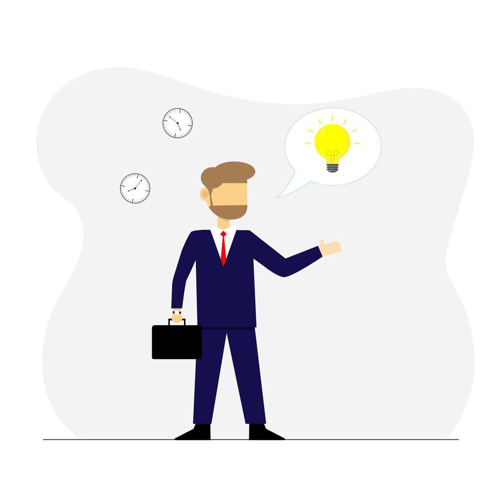 Vector businessman get idea with creative business,Flat character man with time and light bulb business concept