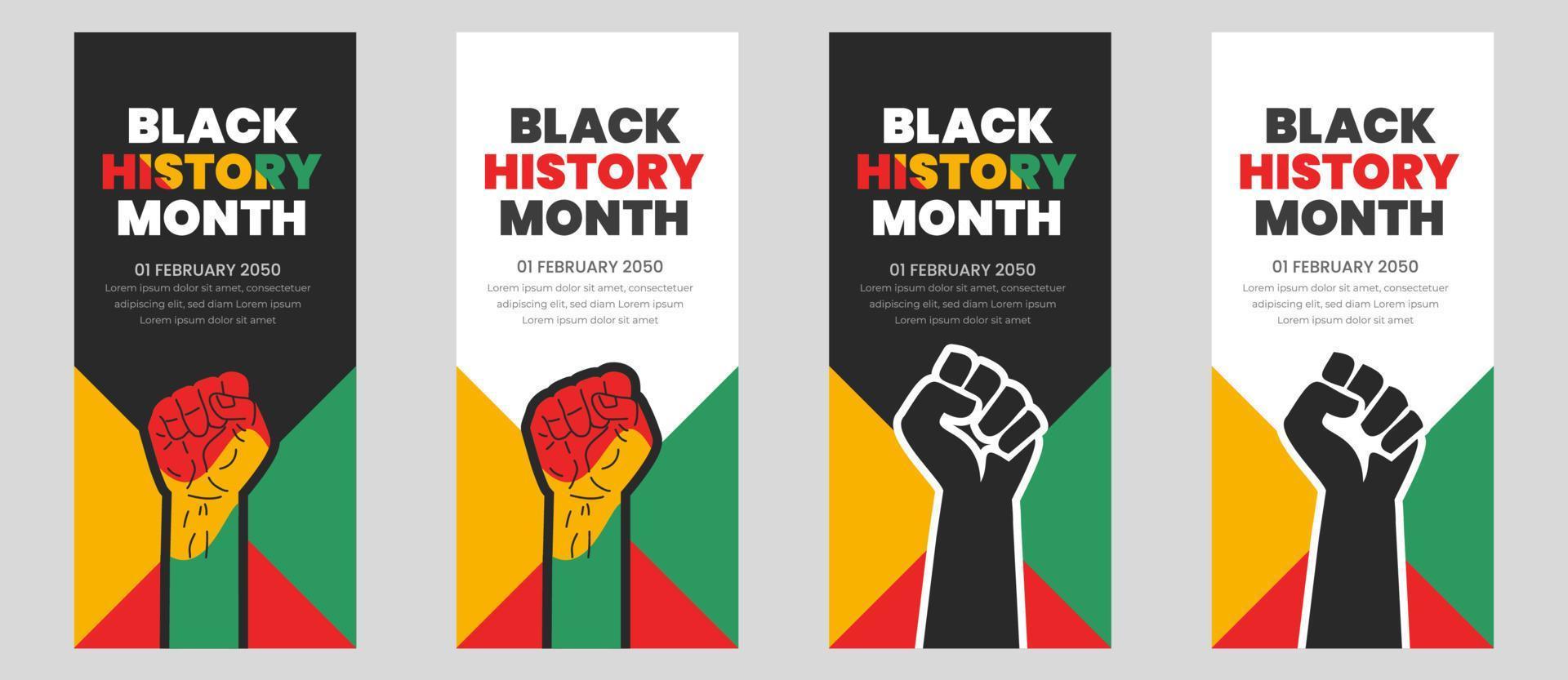 black history month portrait background design set. black history month power hand roll up banner design. African American History or Black History Month. Celebrated annually in February vector