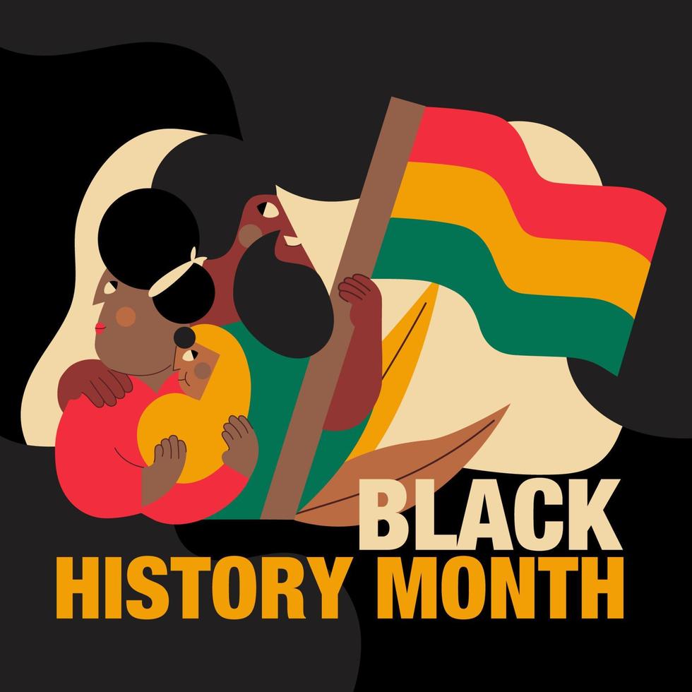 Happy family, mom with newborn baby and dad, flag of south africa, black history month vector