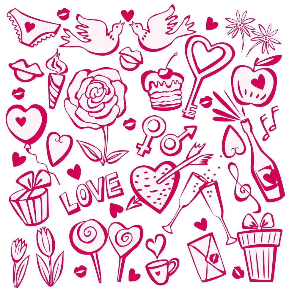 Valentines day sketch set vector