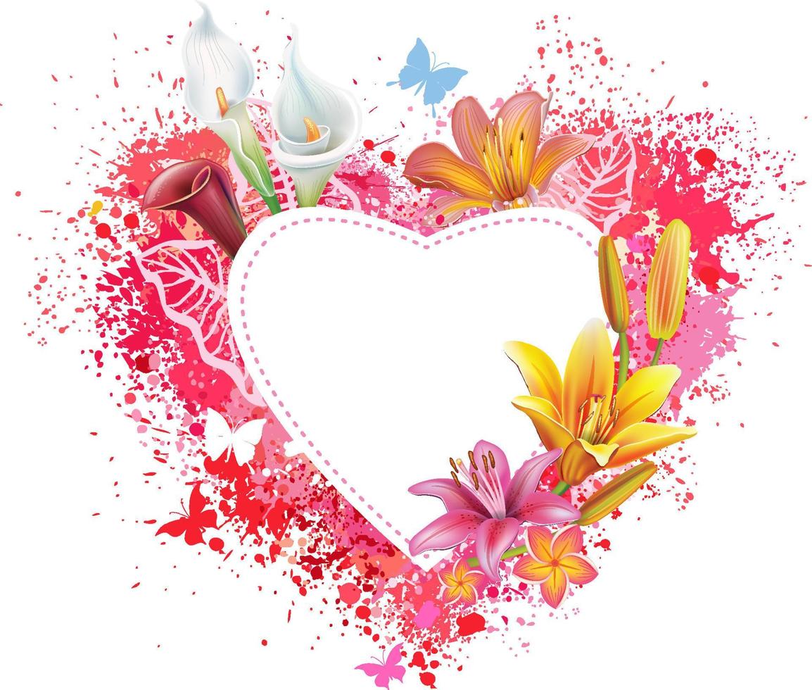 Greeting card with flowers and butterfliesPrint vector