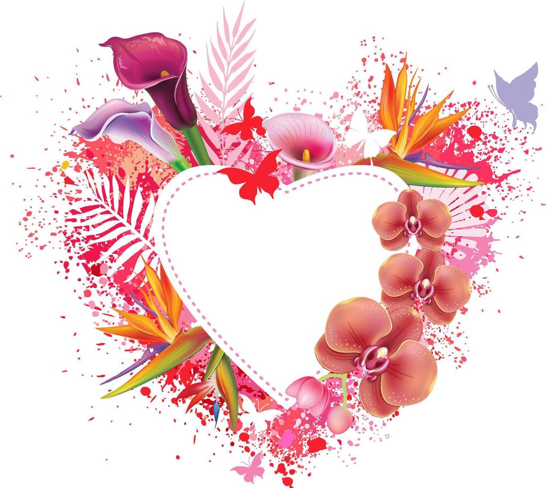 Greeting card with flowers and butterflies vector