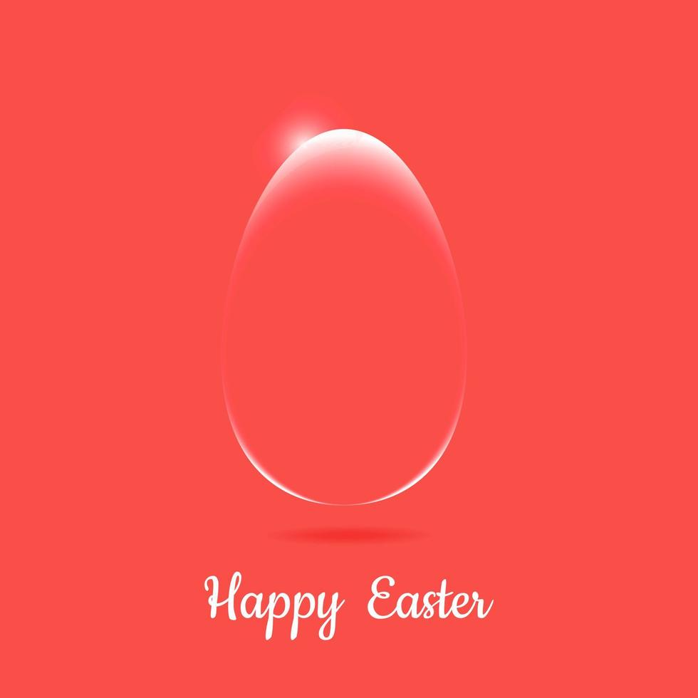 Glass egg with highlights on red background. Greeting card, Postcard for  Easter holiday. Happy Easter. Festive decor. Silhouette of egg, glow. Vector illustration