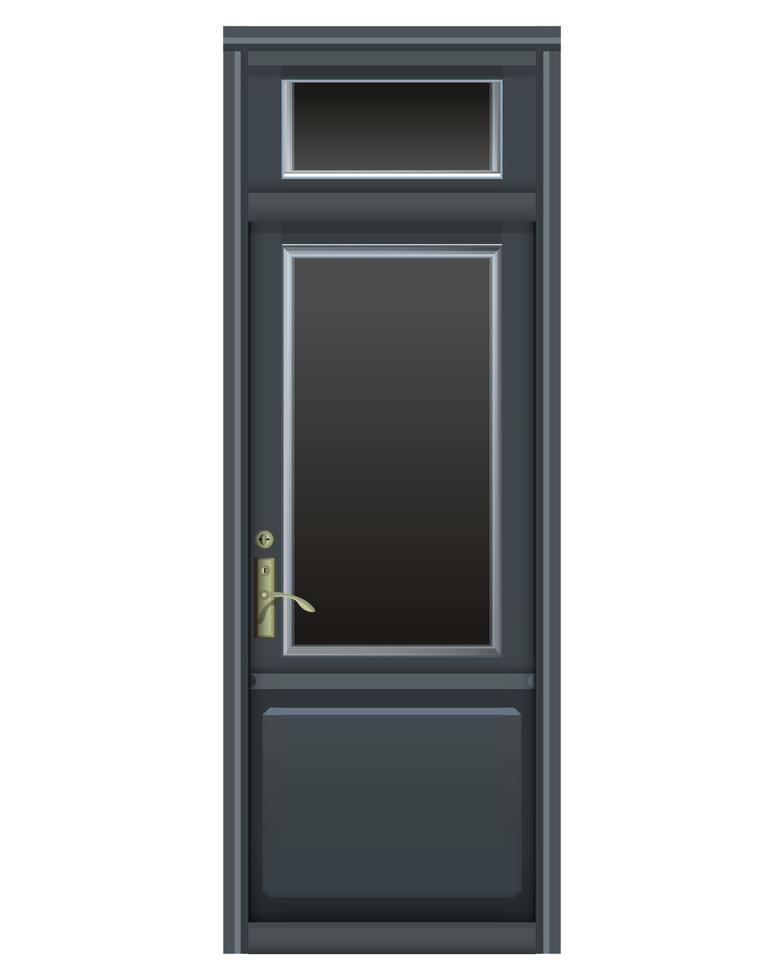 puerta oscura de la tienda en un estilo realista. fachada con puerta clásica de madera. elementos dorados. Ilustración de vector colorido aislado sobre fondo blanco.
