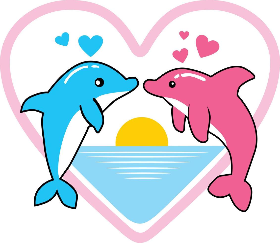 ilustración vectorial logo pez pareja dolphine love edition aislado sobre fondo blanco vector