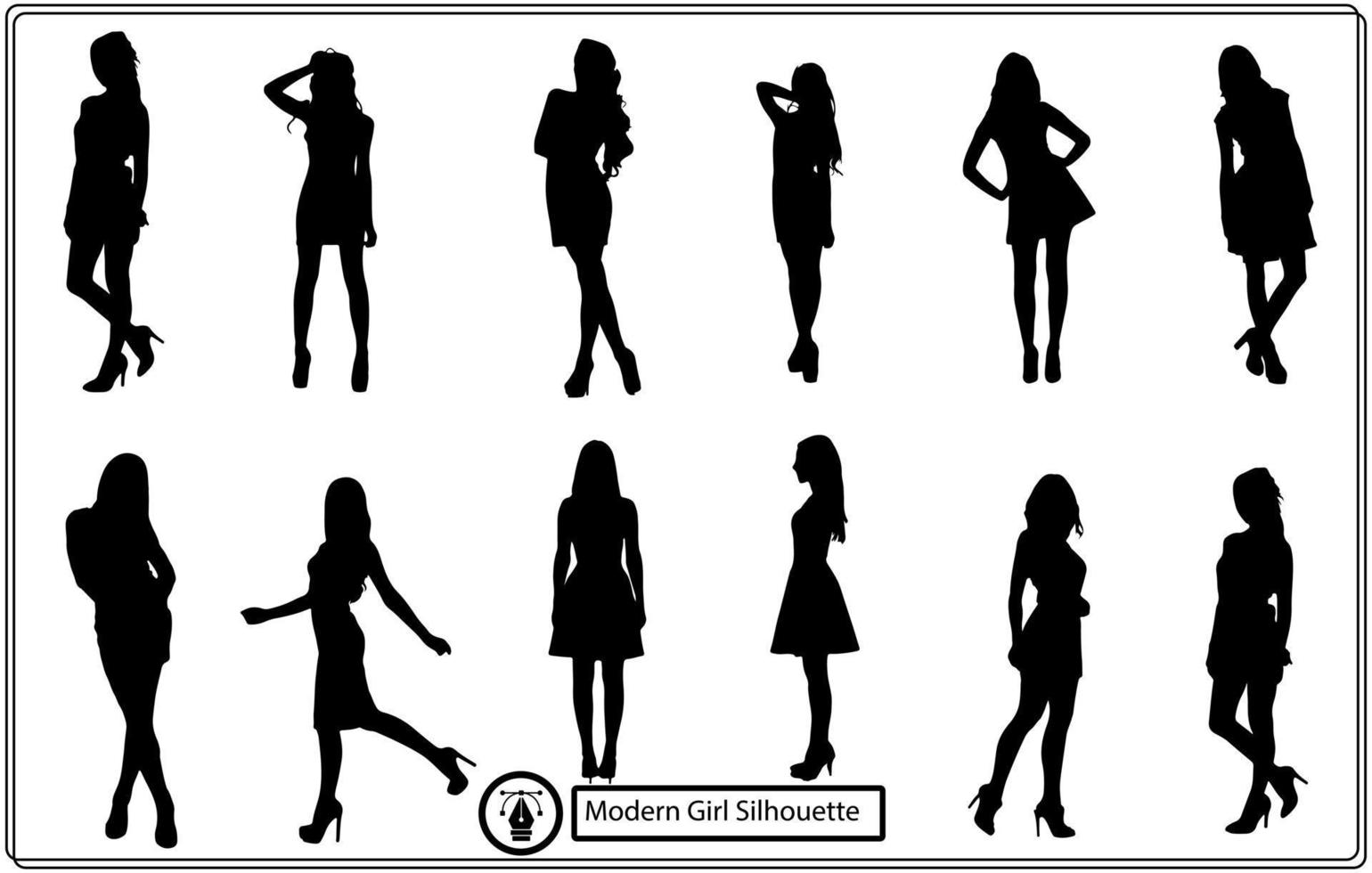 Set of black silhouettes of fashion modern girl vector