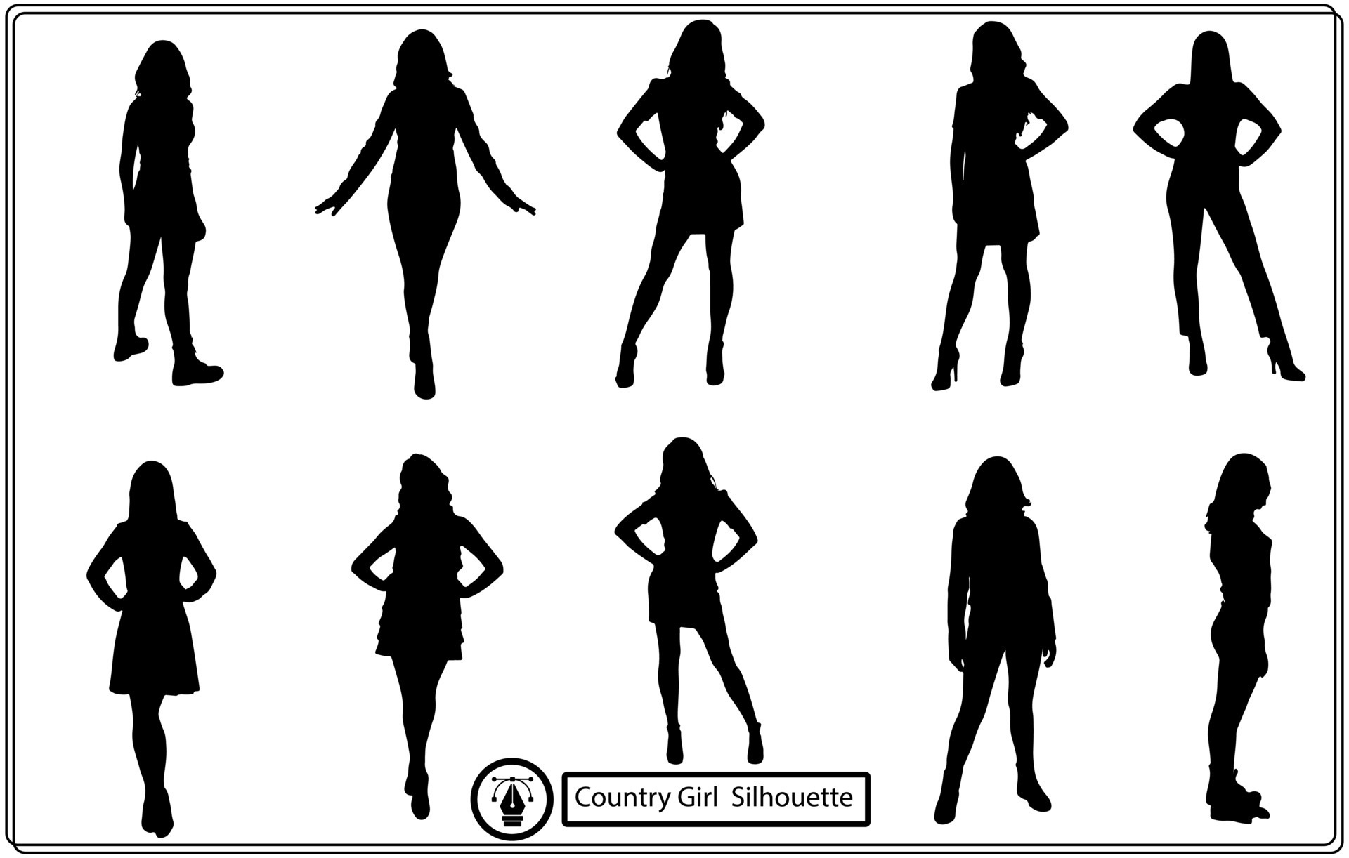 Set of Country Girl vector silhouettes. 17359926 Vector Art at Vecteezy