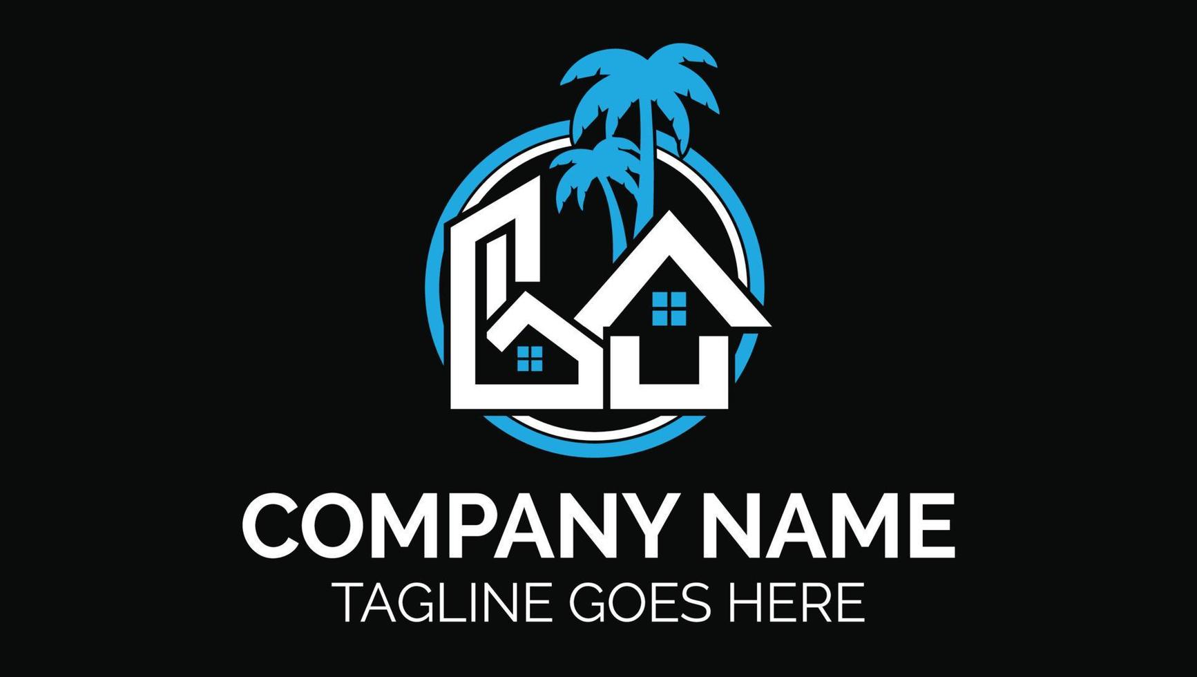 Creative Minimal House and Building Palm tree Outdoor Modern Logo Design Template vector