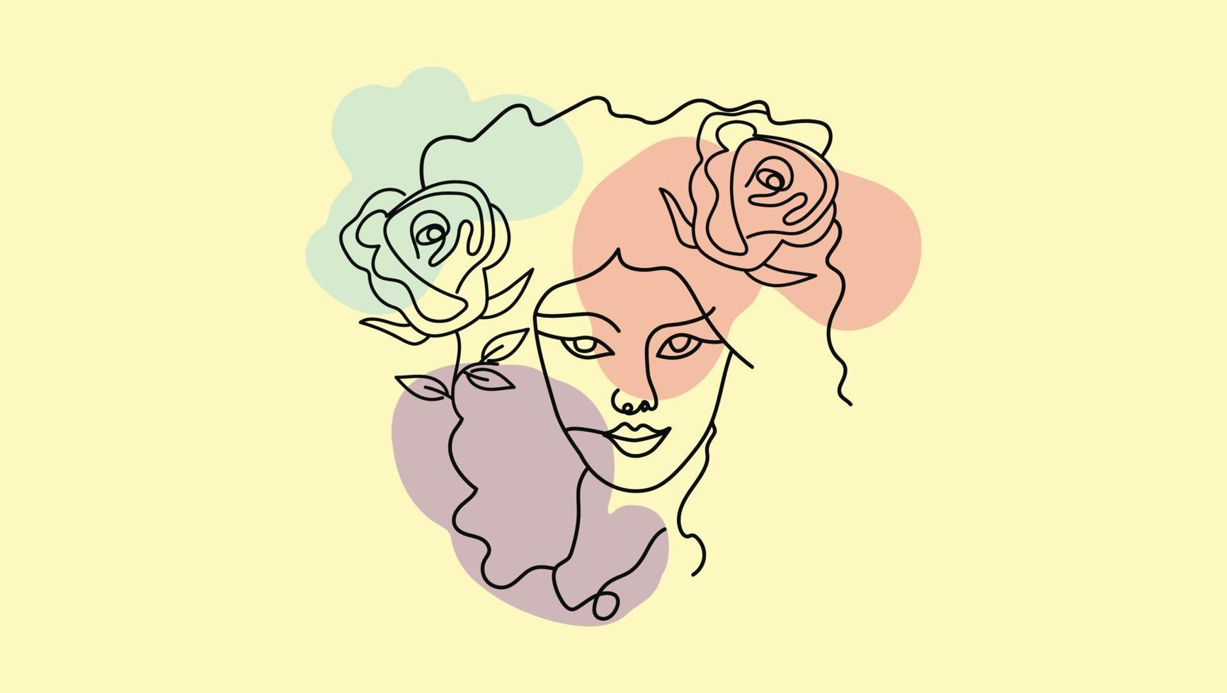 An elegant, one-line art piece of a woman's face in a minimalistic geometric design, set against a clean vector background Boho Wall Print Digital Print