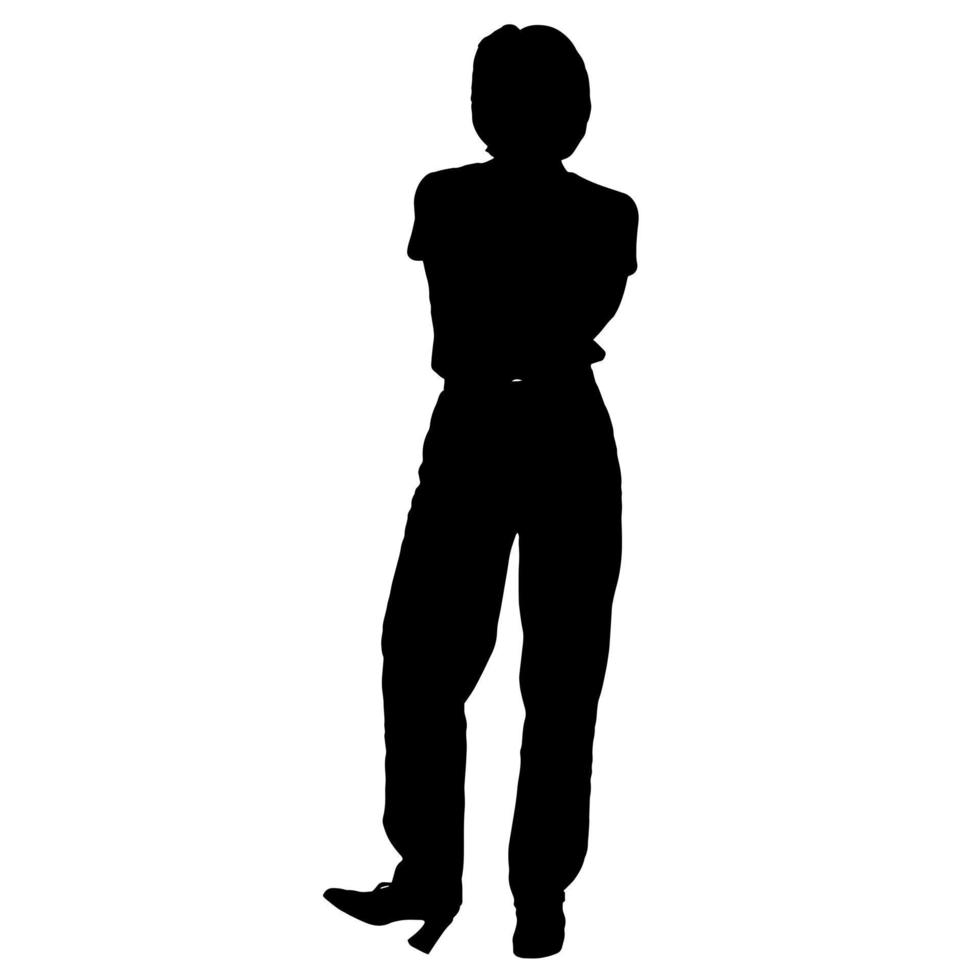 Vector silhouettes of women. Standing woman shape. Black color on isolated white background. Graphic illustration.