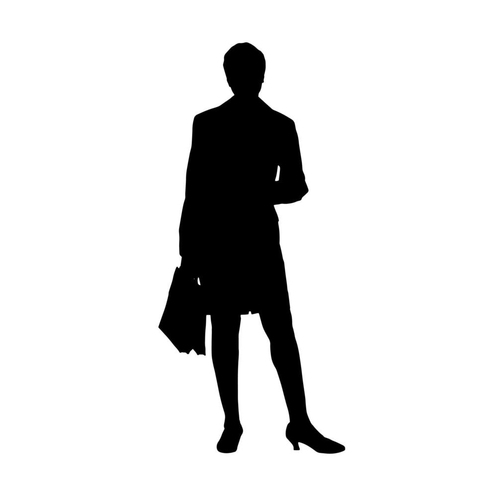 Vector silhouettes of women. Standing woman shape. Black color on isolated white background. Graphic illustration.