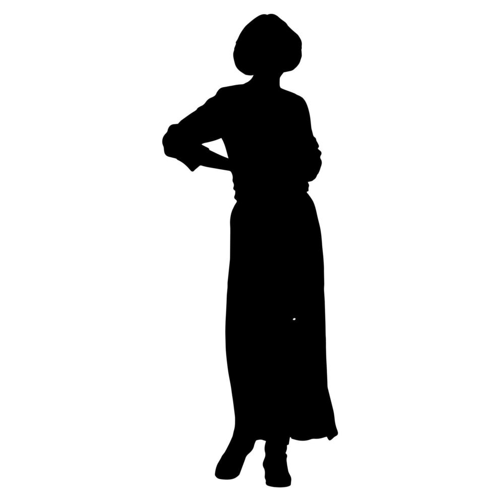 Vector silhouettes of women. Standing woman shape. Black color on isolated white background. Graphic illustration.