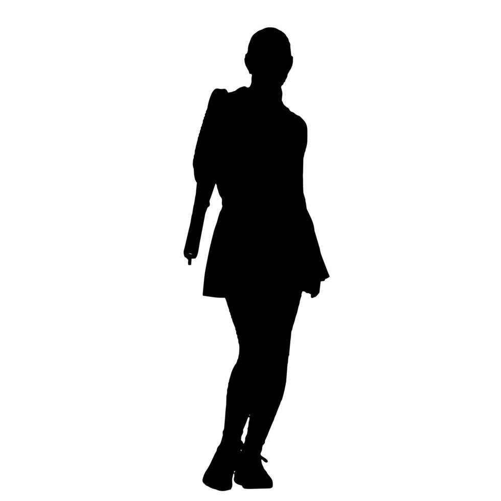 Vector silhouettes of women. Standing woman shape. Black color on isolated white background. Graphic illustration.