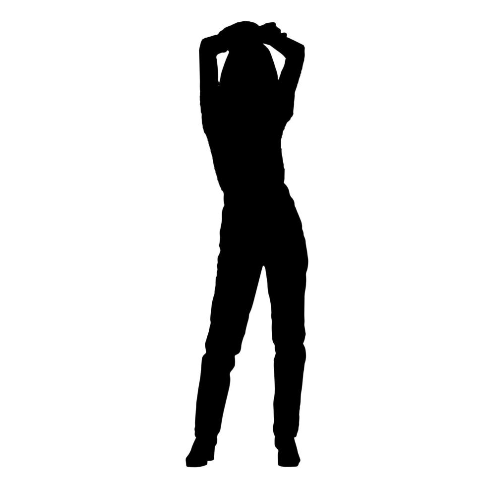 Vector silhouettes of women. Standing woman shape. Black color on isolated white background. Graphic illustration.