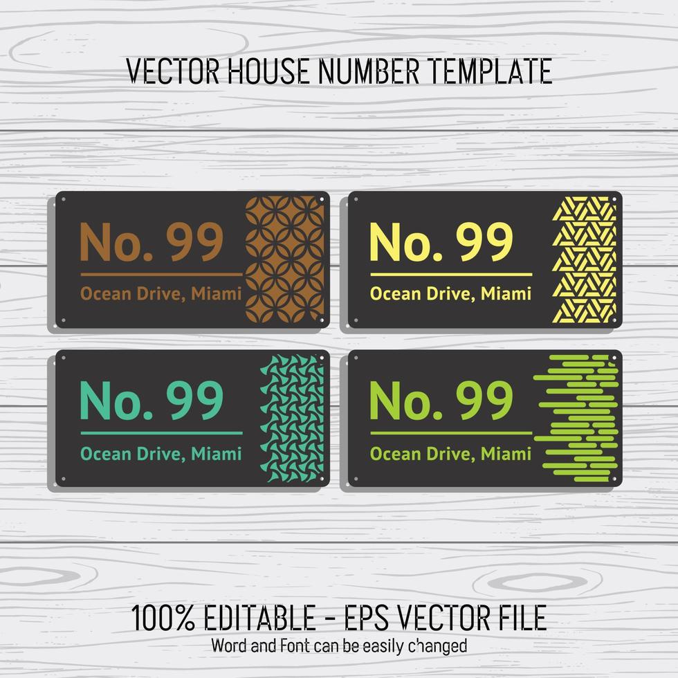 Laser cutting template files for house numbers, housing numbers, room numbers, villas, pavilions, apartments, and street names vector