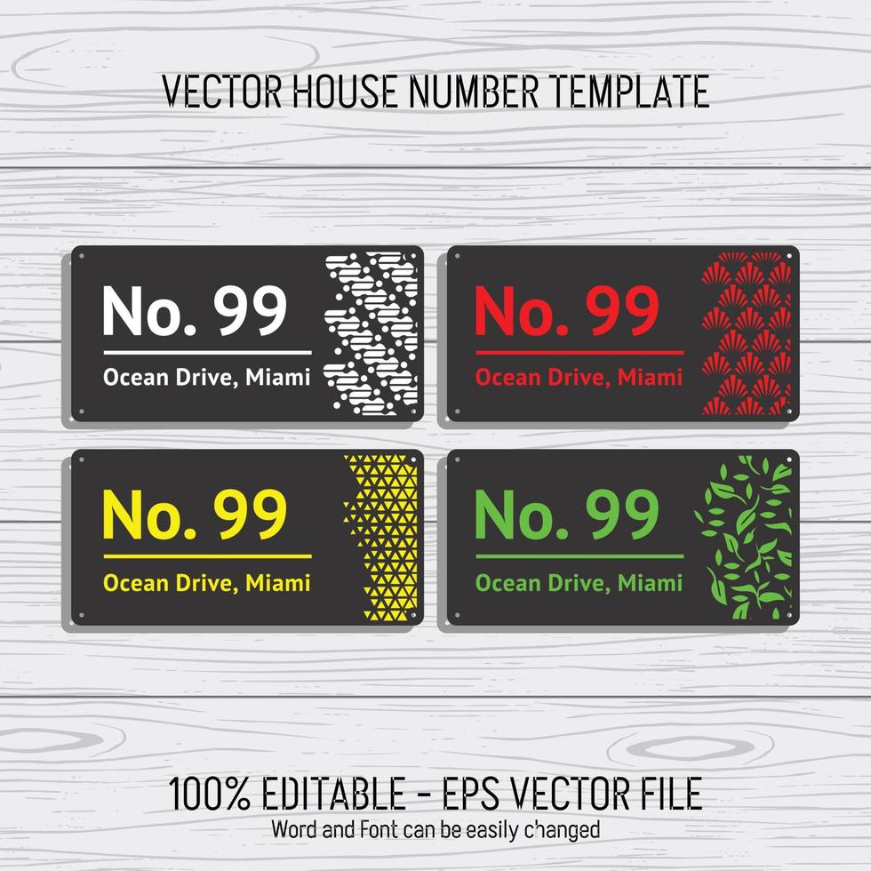 Laser cutting template files for house numbers, housing numbers, room numbers, villas, pavilions, apartments, and street names vector