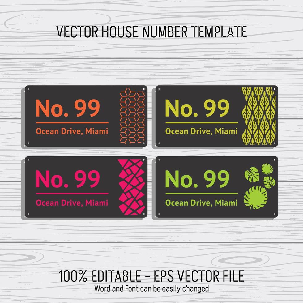 Laser cutting template files for house numbers, housing numbers, room numbers, villas, pavilions, apartments, and street names vector