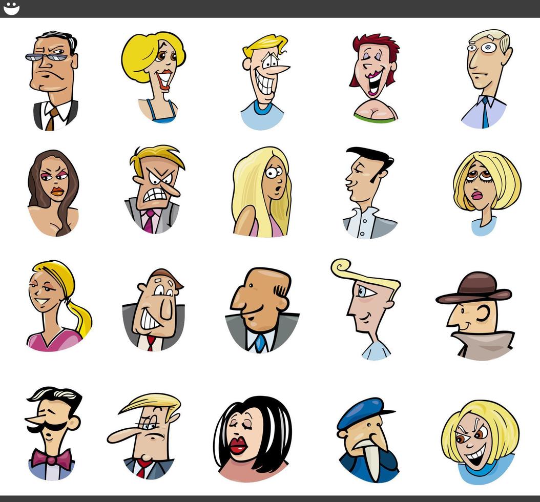 cartoon people characters faces set vector