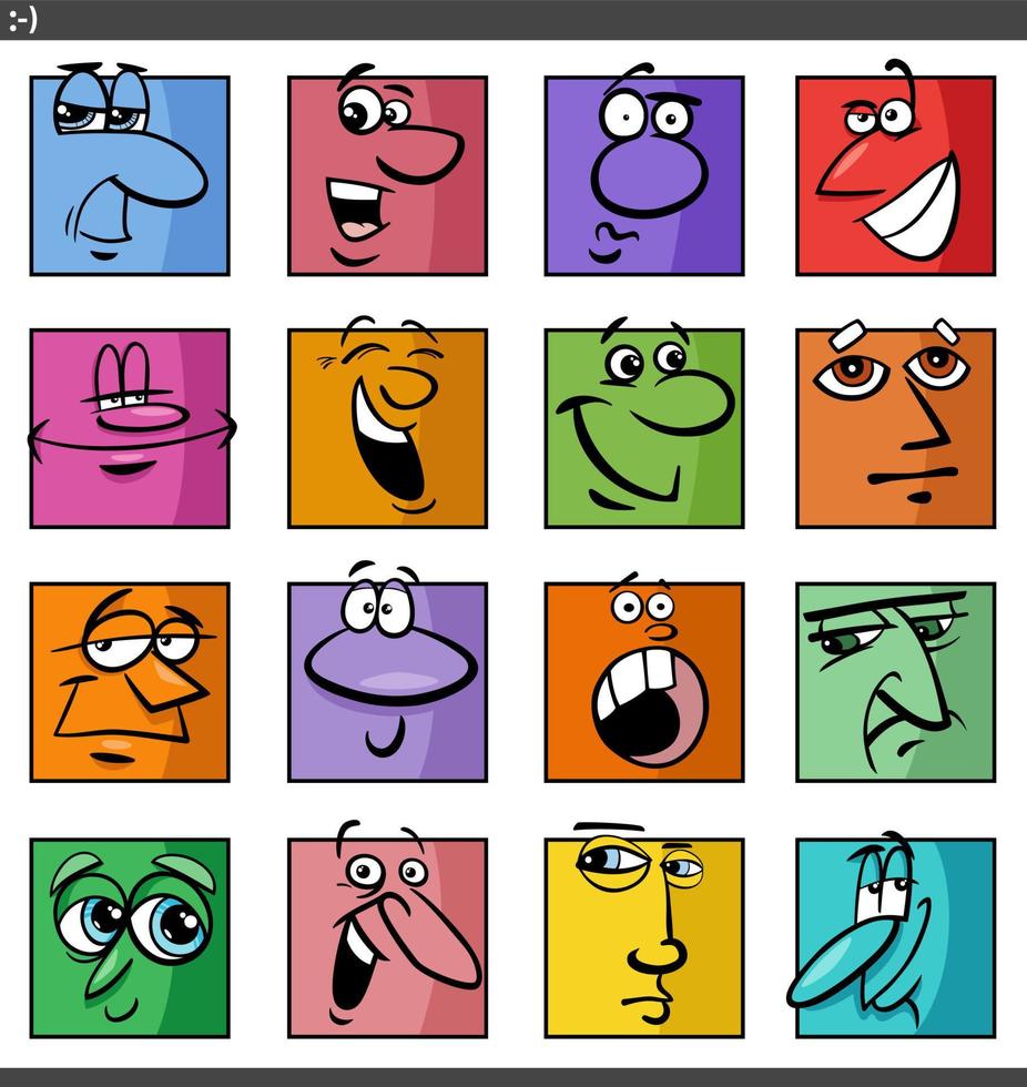 comic faces and expressions cartoon illustration set vector