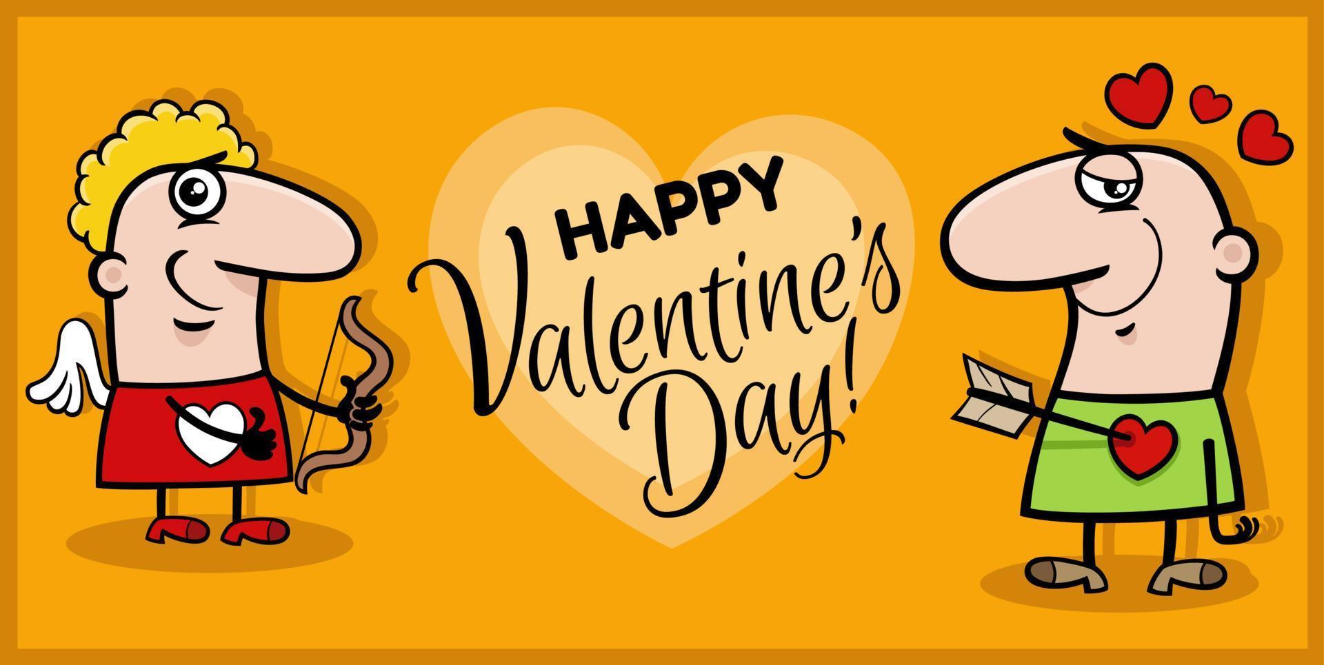 Valentines Day design with cartoon cupid and guy in love vector