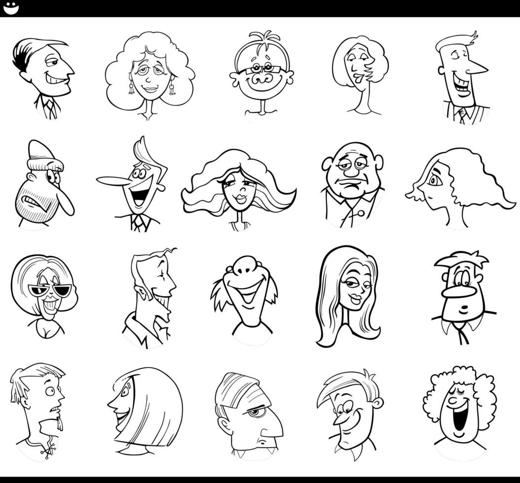 caricatura, gente, caracteres, caras, expresiones, conjunto vector