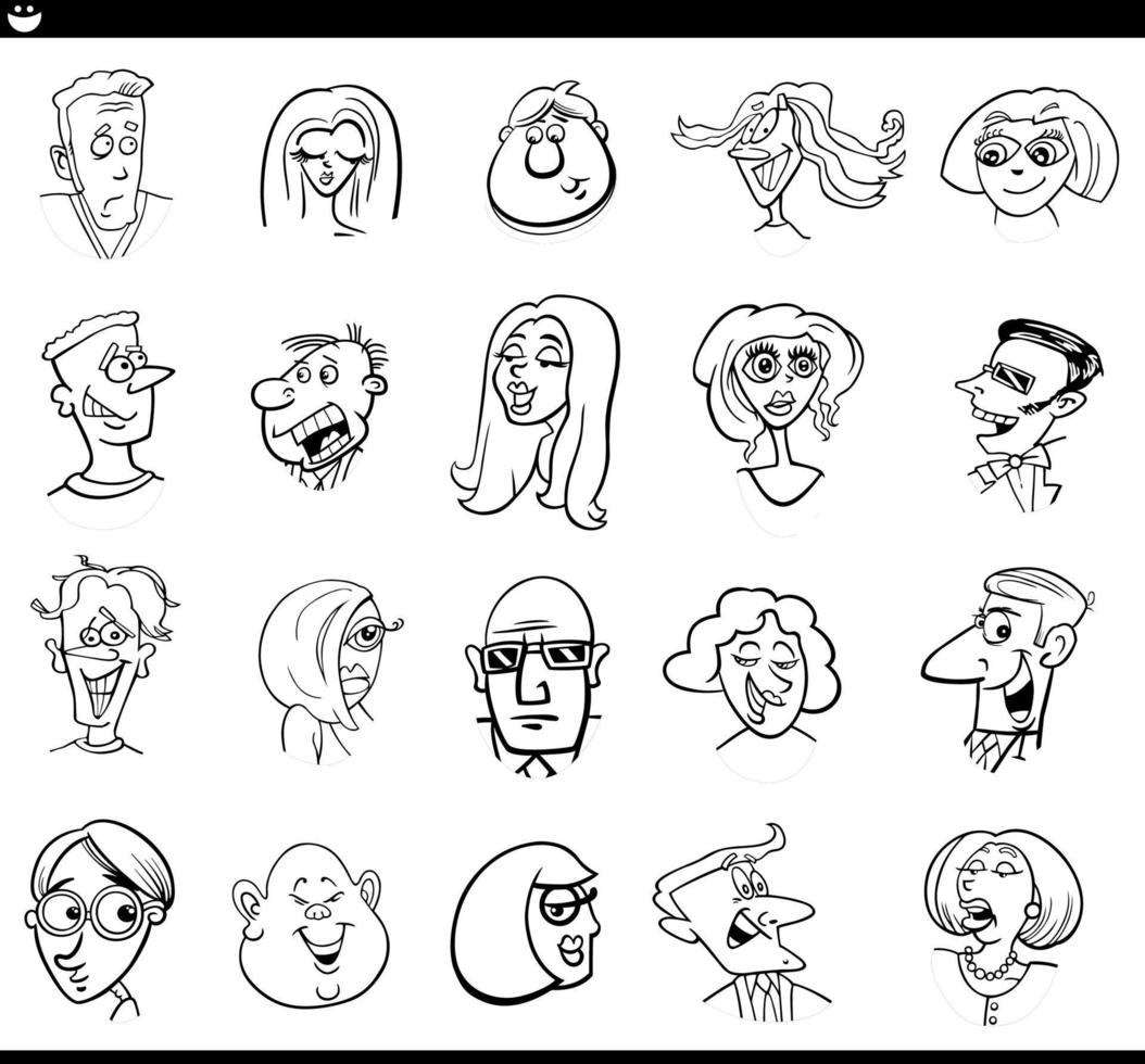 caricatura, gente, caracteres, caras, y, emociones, conjunto vector